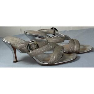 sergio rossi 38.5 heels silver metallic open toe slide on Italy